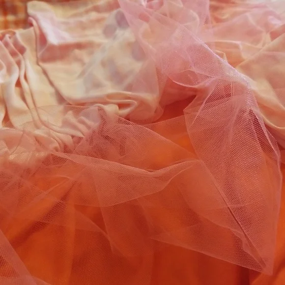 Anthropologie Eva Franco Flounced Orange Pink White Midi Skirt - Picture 13 of 14